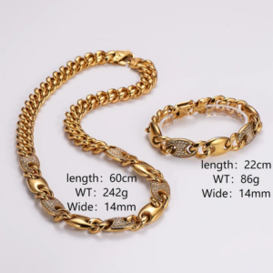 Expressive Gold Chain Necklace – 14mm Thick Stainless Steel Link Chain with Crystal Accents