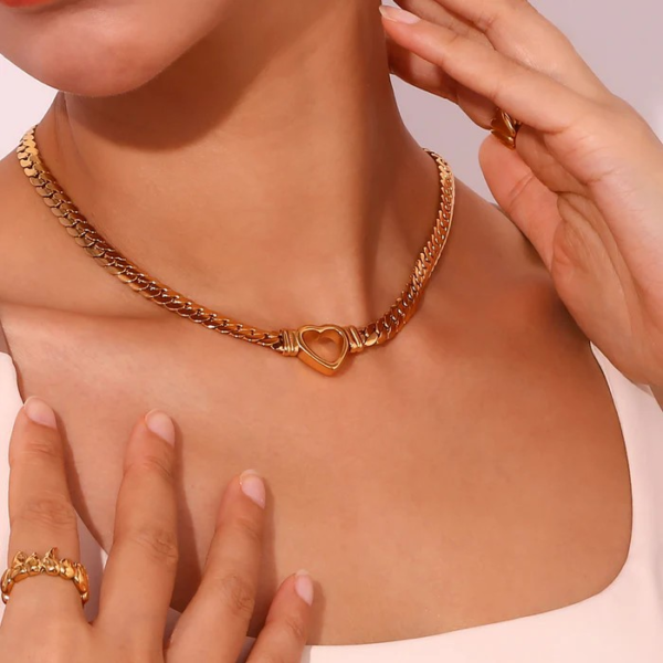 Fashion Heart Geometric Stainless Steel 18K Gold Plated Necklaces - Image 2