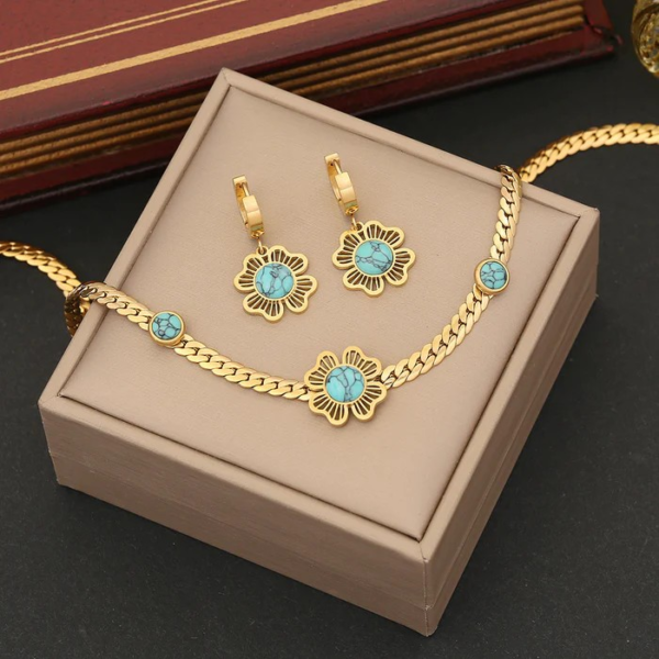 Fashion Flower Stainless Steel Electroplating Set(Necklace,Bracelet and Earrings)