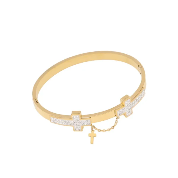 Expressive Cross Stainless Steel Diamond Inlay Bangles - Image 2