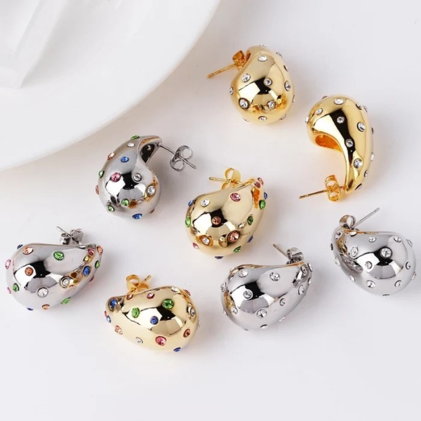 1 Pair Vintage Style Water Droplets Plating Inlay Brass Artificial Gemstones Crystal 18k Gold Plated White Gold Plated Ear Studs