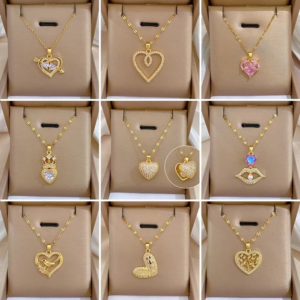 Simple Style Classic Style Geometric Heart Shape Titanium Steel Copper Zircon Pendant Necklace