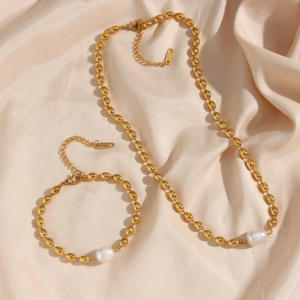 Fashion Pearl Geometric Stainless Steel 18K Gold Plated Necklaces