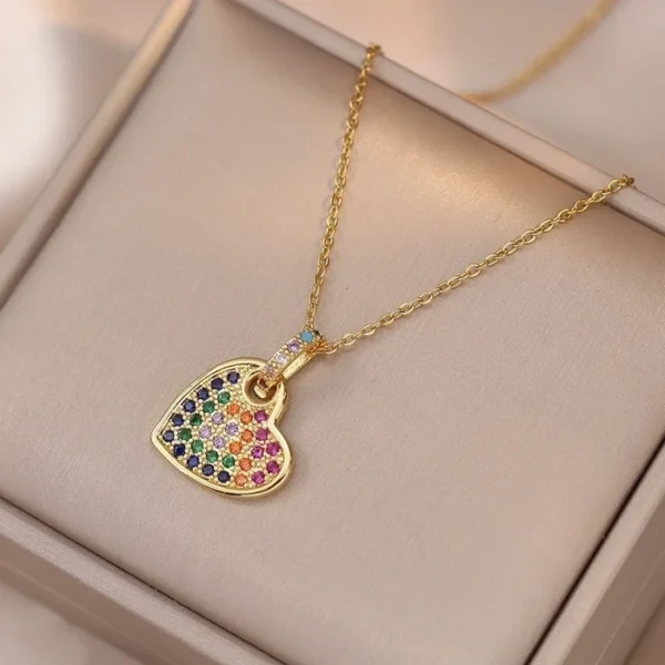 Simple Style Heart Shape Titanium Steel Zircon Pendant Necklace