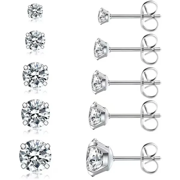 Simple Style Classic Style Round Plating Inlay Stainless Steel Zircon 18k Gold Plated Ear Studs Set of 5 - Image 2