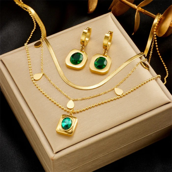 Fashion Women Square Chain Titanium Steel Electroplating Jewelry Set