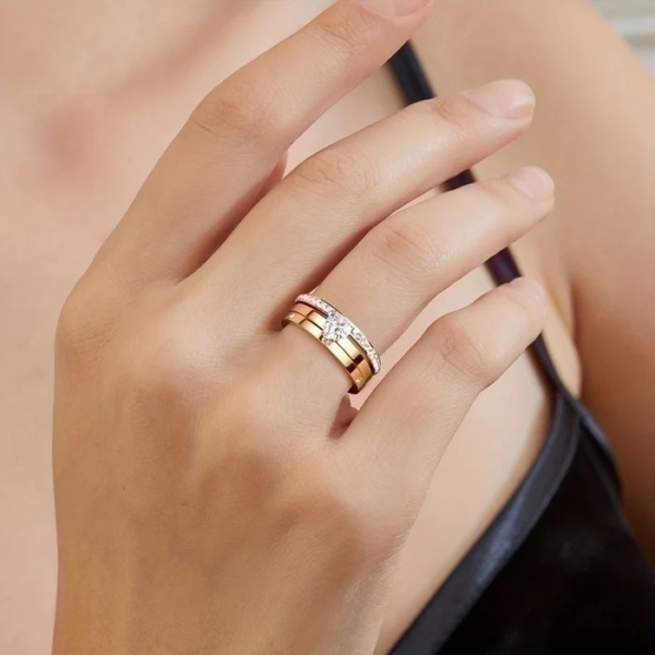 Elegant Simple Style Solid Color Stainless Steel Plating Inlay Zircon Rose Gold Plated White Gold Plated Gold Plated Rings - Image 3