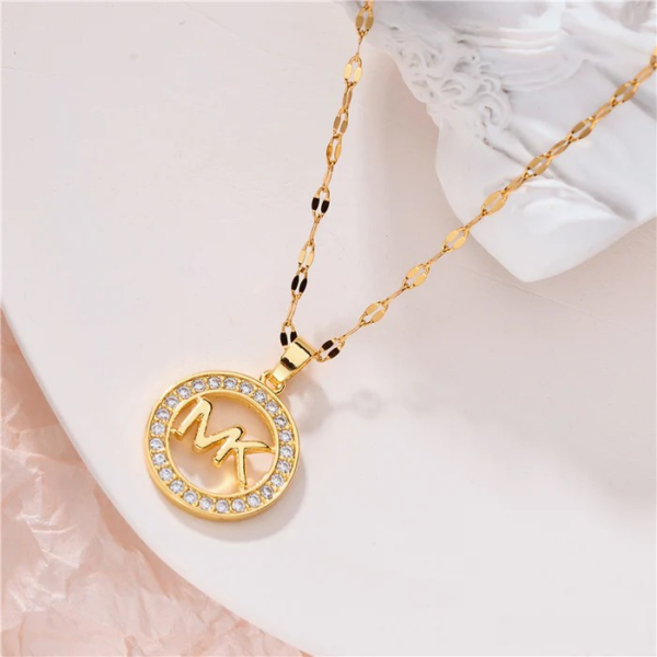 Letter Text Number Titanium Steel 18K Gold Plated Necklace