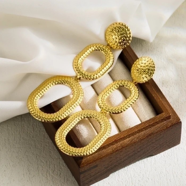 1 Pair Vintage Style Simple Style Artistic Square Oval Flower Irregular Stainless Steel Gold Plated Drop Earrings