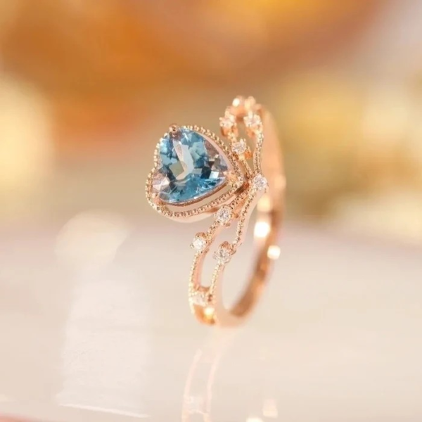 Tik Tok Live Stream Drainage Welfare Colored Gems Open Ring Ins Wind Saint Mary Topaz Blue Love Heart Ring For Women - Image 3