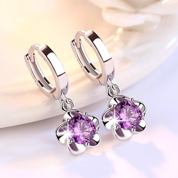 Fashion Flower Copper Plating Inlay Zircon Drop Earrings