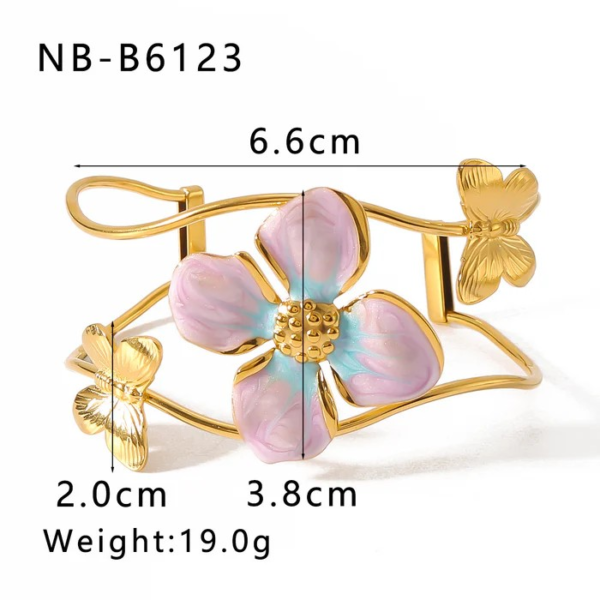 IG Style Flower Stainless Steel Electroplating Bangle 18K