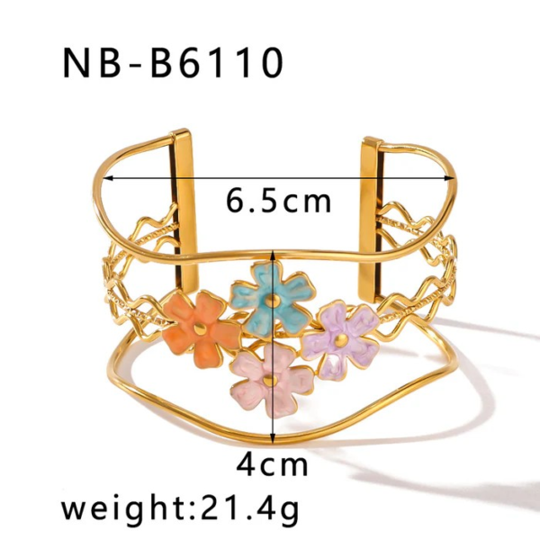 IG Style Flower Stainless Steel Electroplating Bangle 18K