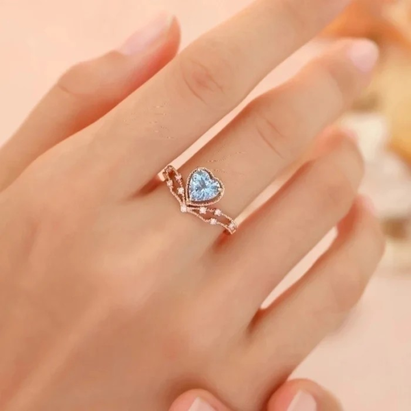 Tik Tok Live Stream Drainage Welfare Colored Gems Open Ring Ins Wind Saint Mary Topaz Blue Love Heart Ring For Women